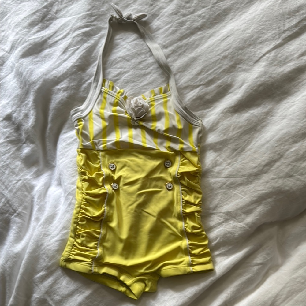 Janie and Jack Yellow Striped Halter Swimsuit